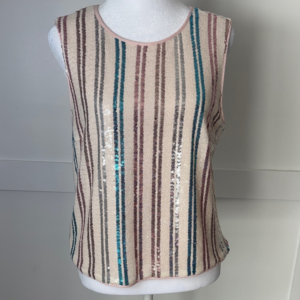 RACHEL Rachel Roy Multicolor Striped Sequin Tank Top